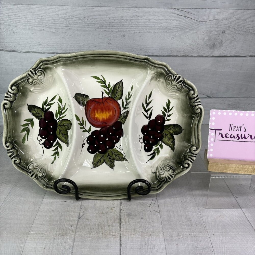 Lorren Home Trends REGINA COLLECTION 3 Section Apples Grapes Large Serving Dish